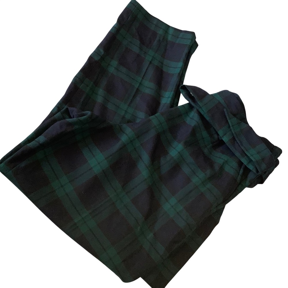 Talbots Black Watch Plaid Ankle Pants Green Navy Tartan Tie Waist Trousers 12